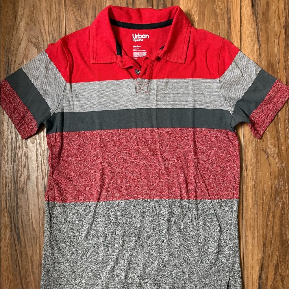 Urban Pipeline Red & Gray Striped Polo Shirt - Youth Medium